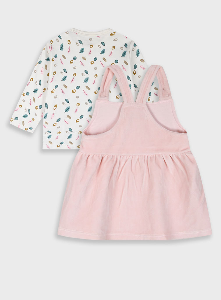 Baby set of shirt with velvet pinafore for girls (3 - 18 months) | PINK