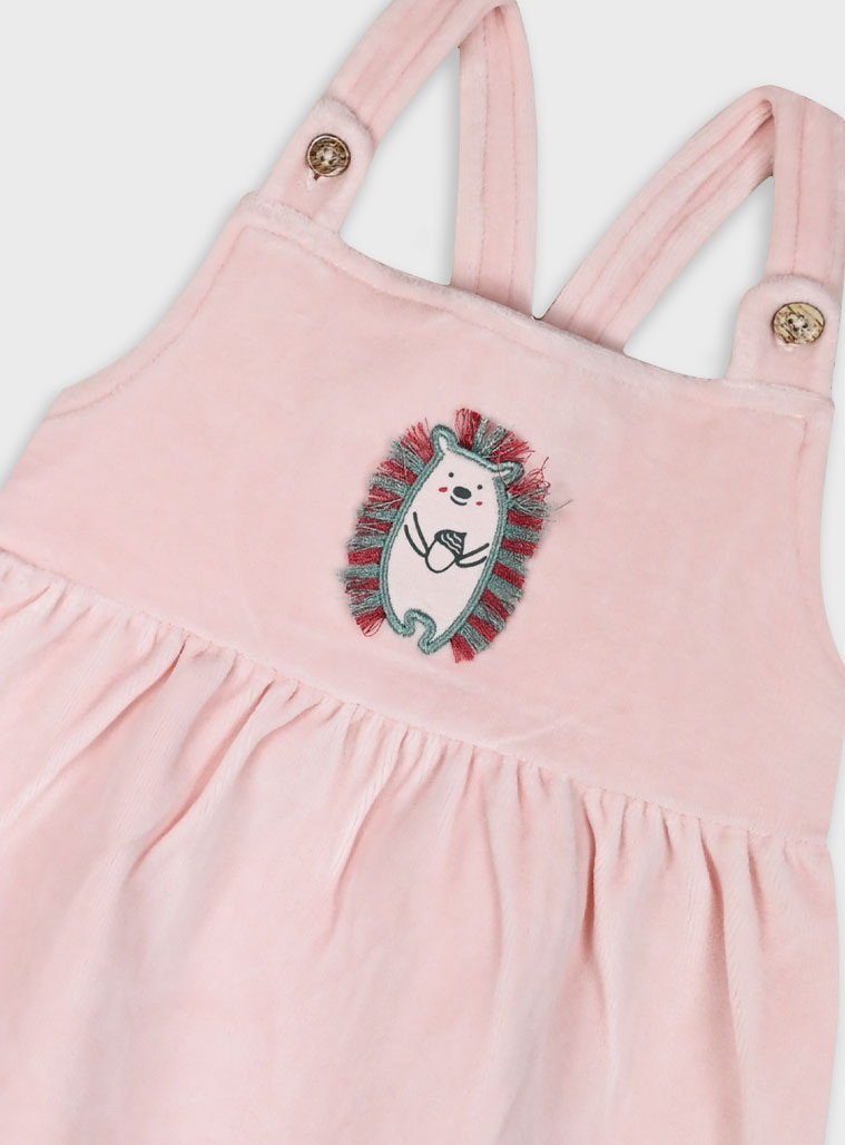 Baby set of shirt with velvet pinafore for girls (3 - 18 months) | PINK