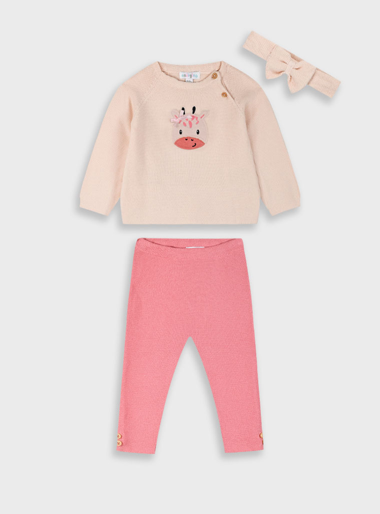 Baby knit set with headband for girls (6 - 24 months) | PEARL PINK