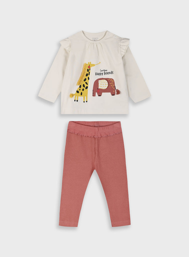 Baby set with knit leggings for girls (3 - 18 months) | RUST