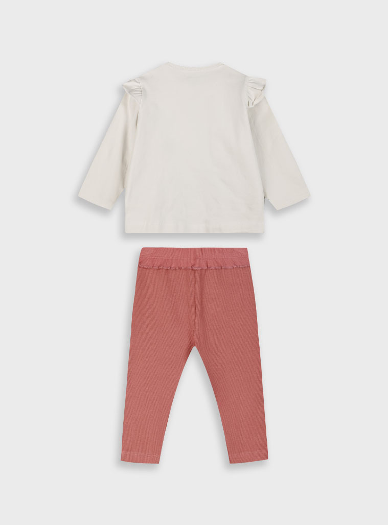 Baby set with knit leggings for girls (3 - 18 months) | RUST