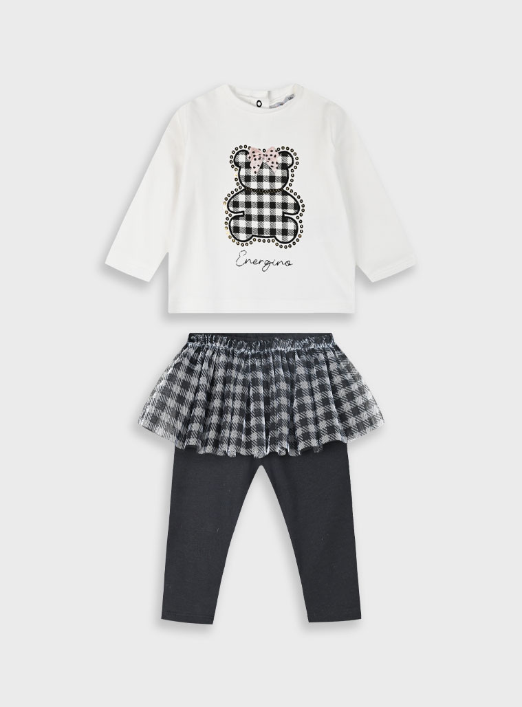 Baby set with tulle skirt on the leggings for girls (3 - 24 months) | BLACK