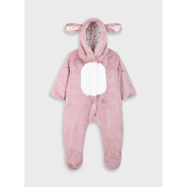 Baby faux fur snow suit for girls (6 - 18 months) | DUSTY PINK