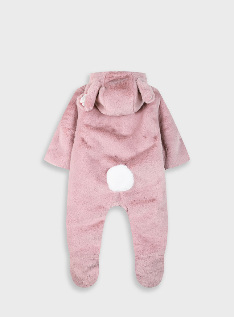 Baby faux fur snow suit for girls (6 - 18 months) | DUSTY PINK