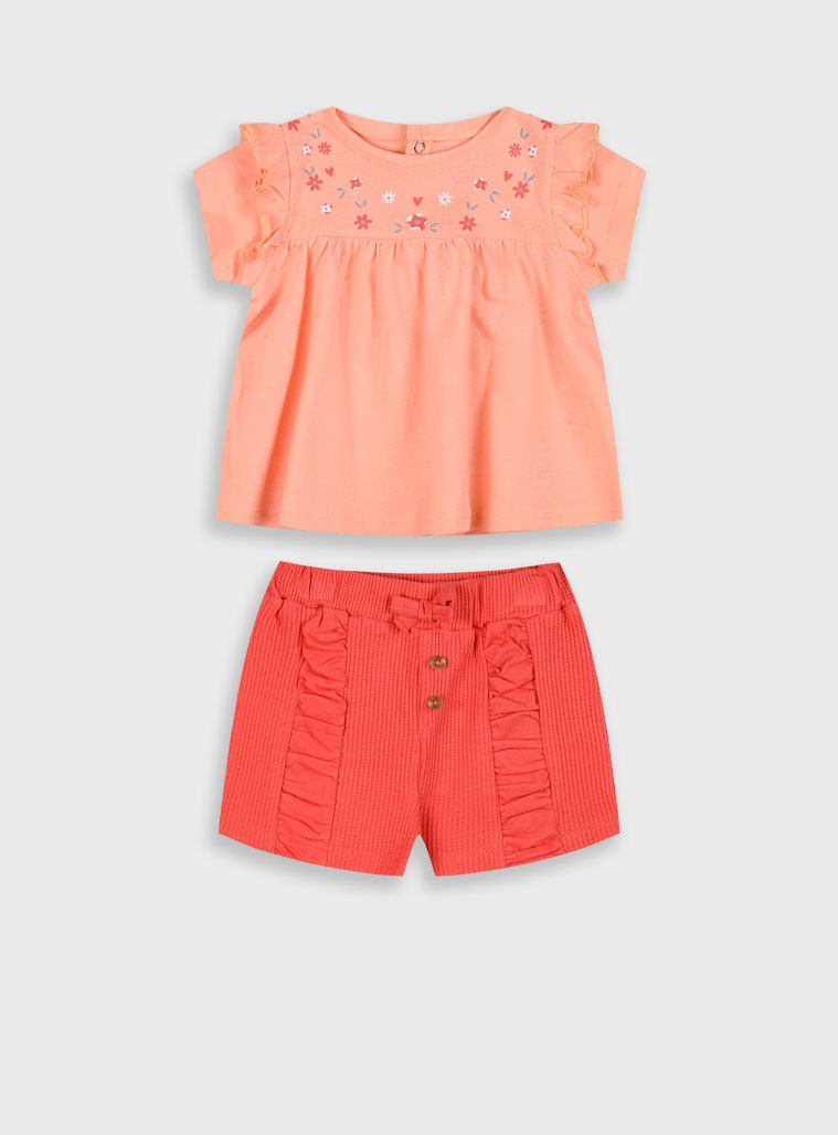Set t-shirt and shorts for baby girls (0 - 18 months) | CORAL
