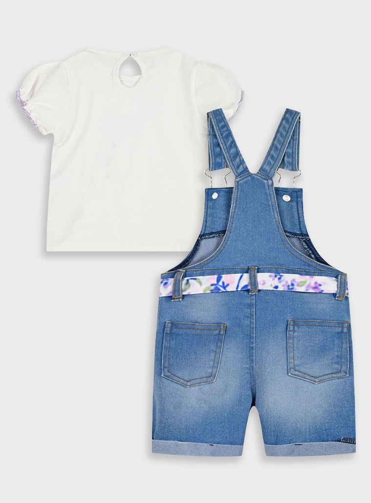 Set t-shirt and denim overalls for baby girls (3 - 18 months) | BLUE DENIM Set t-shirt and denim overalls for baby girls (3 - 18 months) | BLUE DENIM