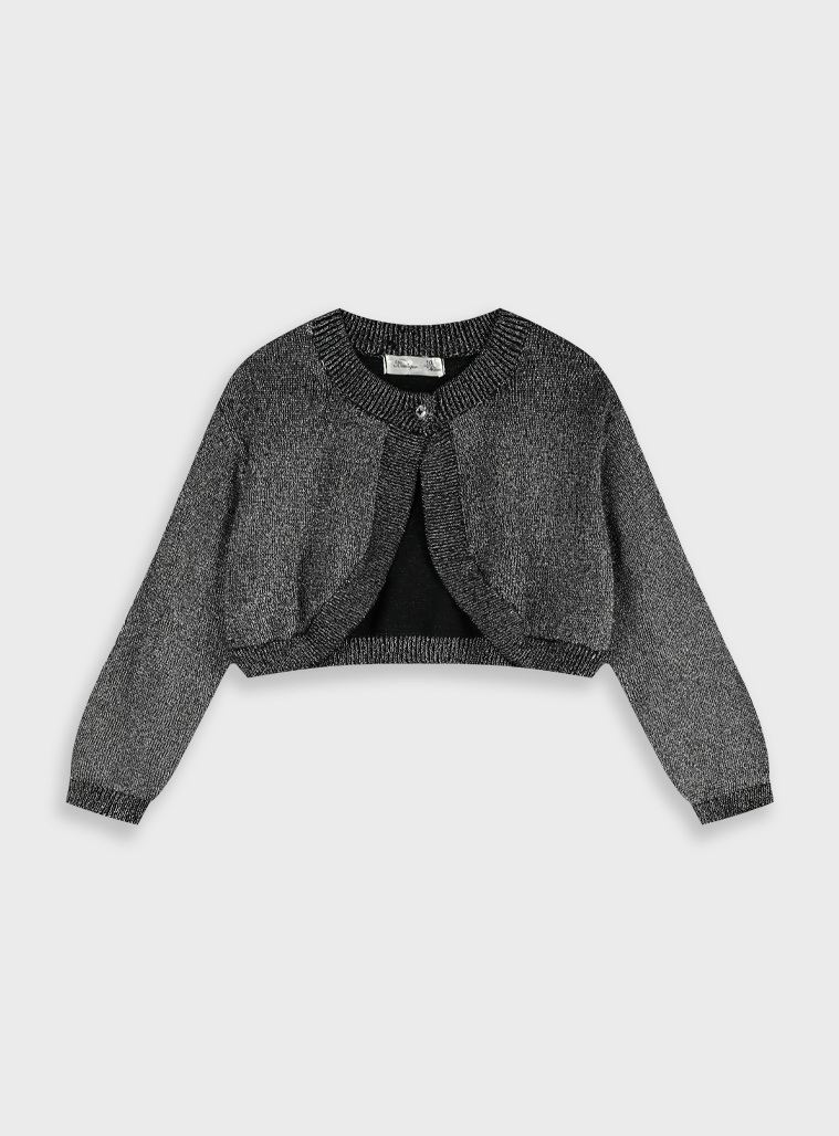 Πλεκτό μπολερό με μεταλιζέ λούρεξ κλωστή για κορίτσι | ΜΑΥΡΟ