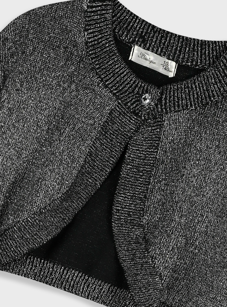 Πλεκτό μπολερό με μεταλιζέ λούρεξ κλωστή για κορίτσι | ΜΑΥΡΟ