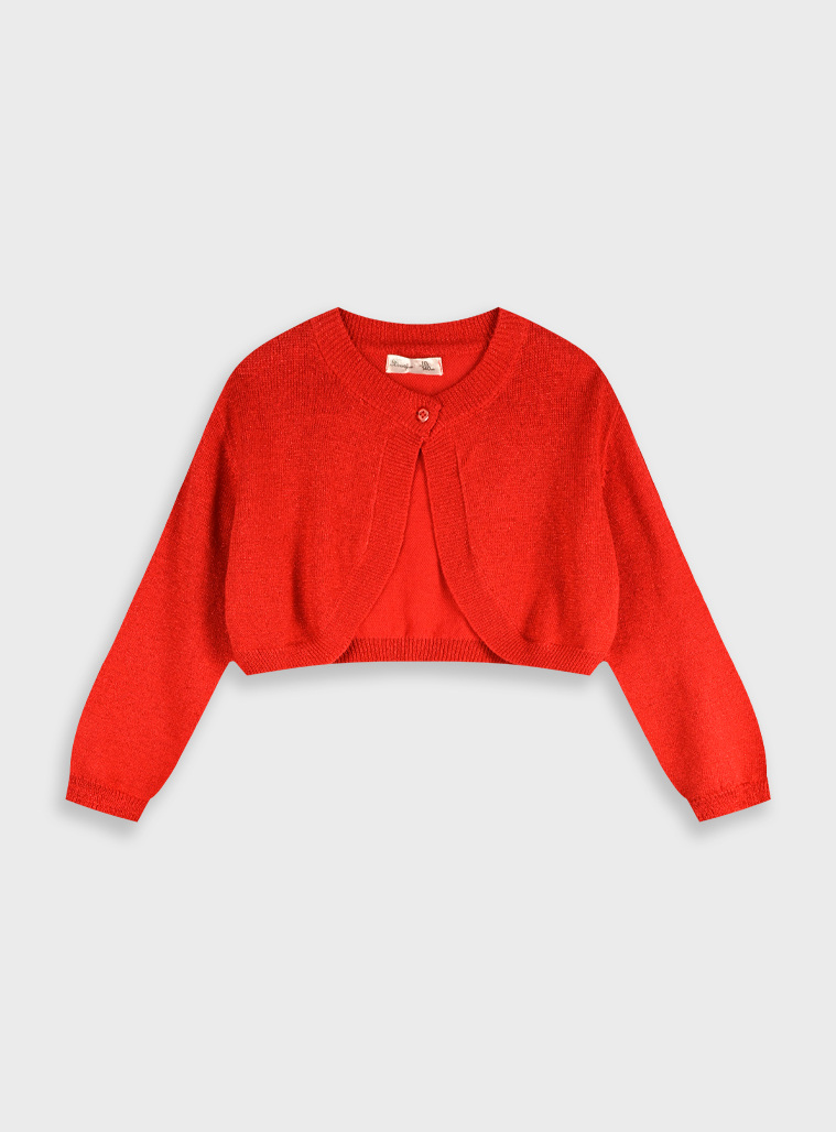 Knit bolero with metallic lurex thread for girls | RED