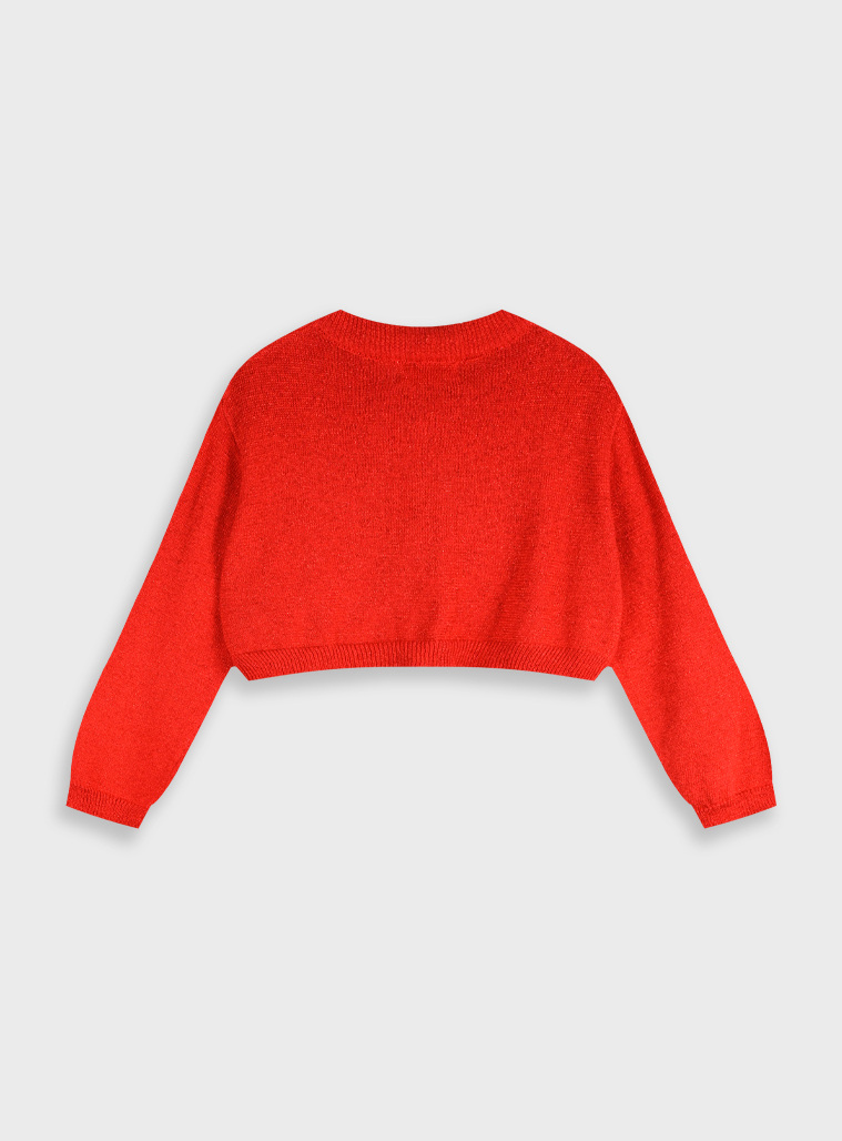 Knit bolero with metallic lurex thread for girls | RED