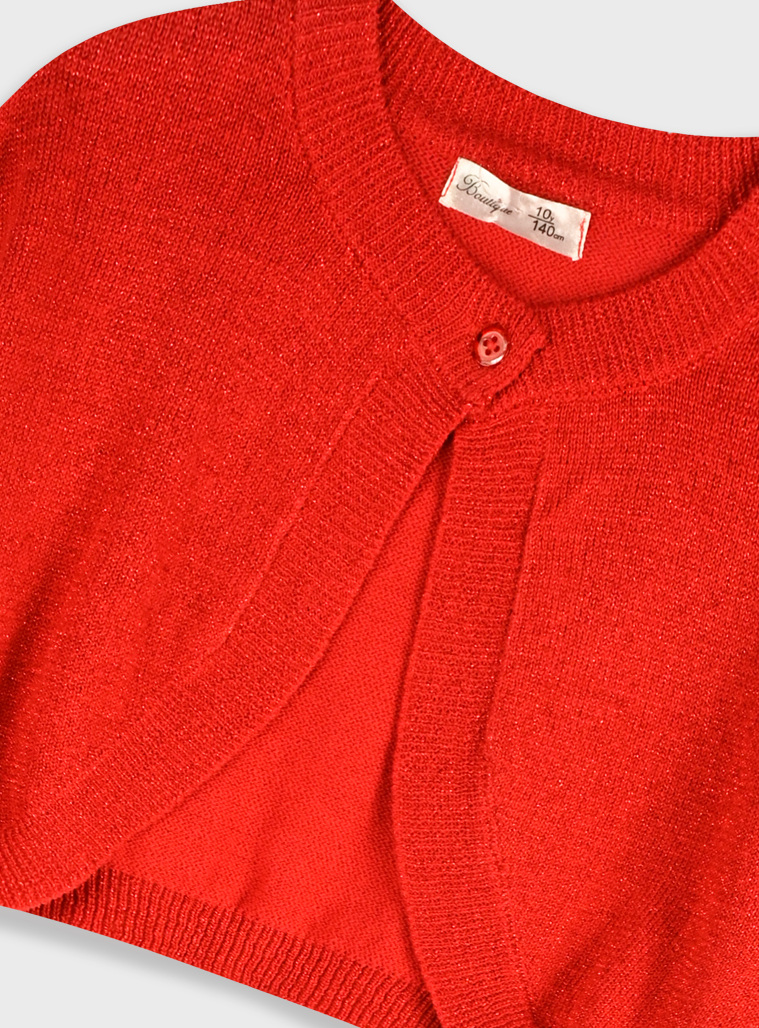 Knit bolero with metallic lurex thread for girls | RED