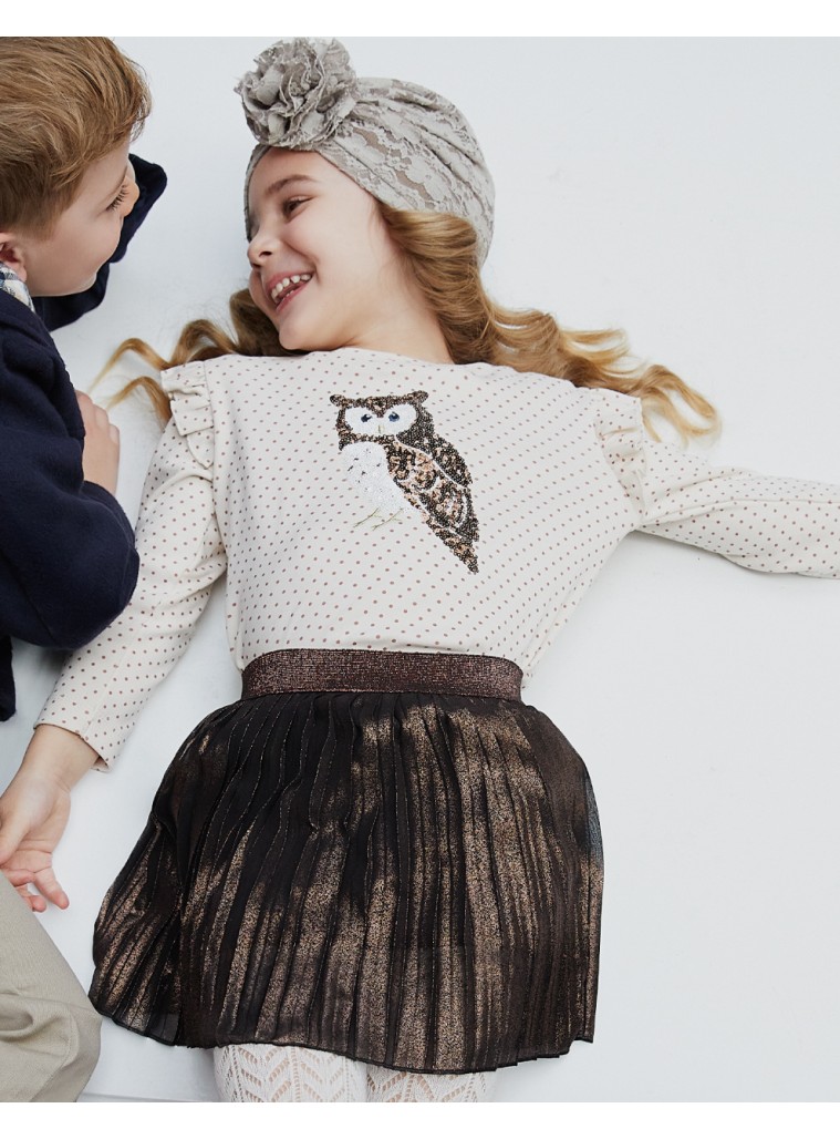 Girl΄s set polka dot blouse with skirt | BRONZE