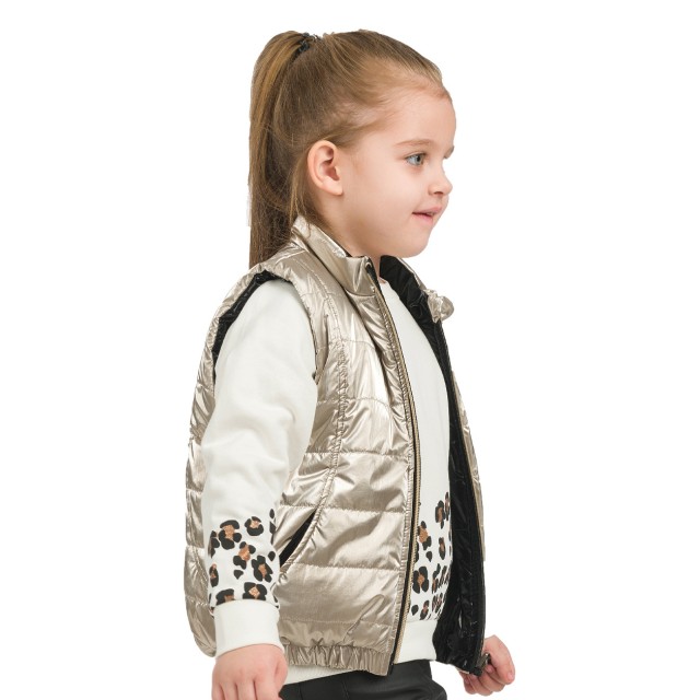 Girl΄s raglan fleece blouse with leopard animal print | ECRU
