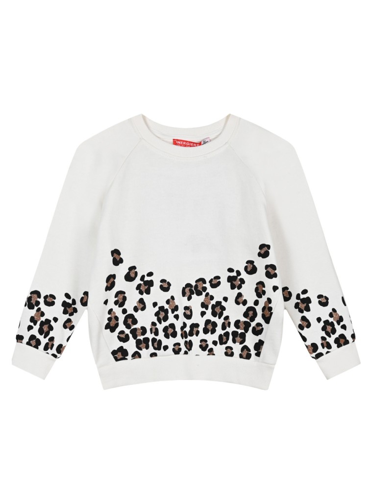 Girl΄s raglan fleece blouse with leopard animal print | ECRU