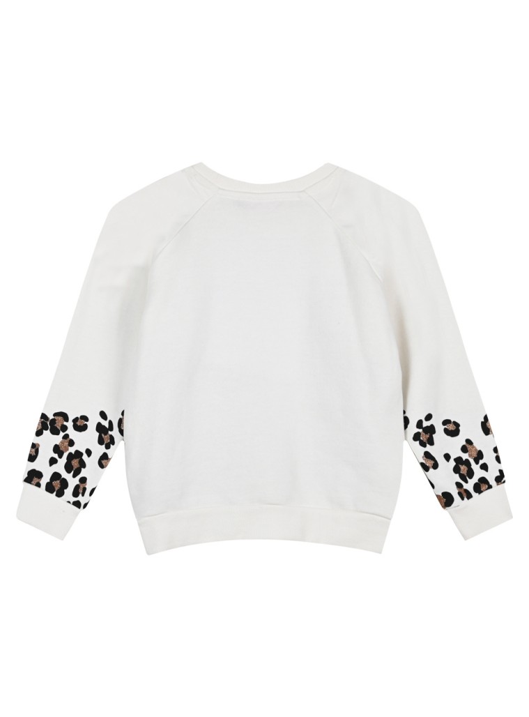 Girl΄s raglan fleece blouse with leopard animal print | ECRU