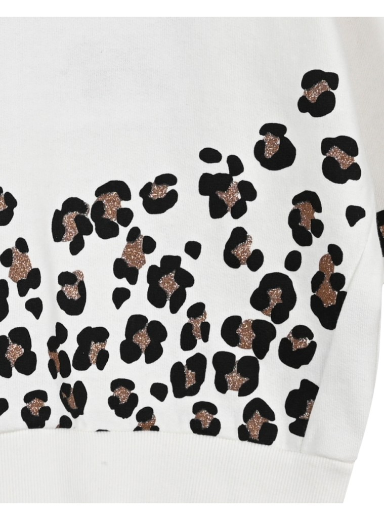 Girl΄s raglan fleece blouse with leopard animal print | ECRU