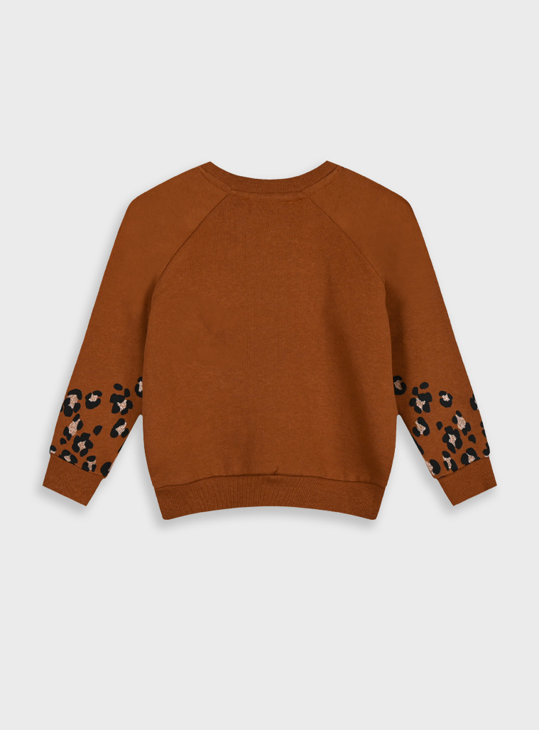 Girl΄s raglan fleece blouse with leopard animal print | BRONZE