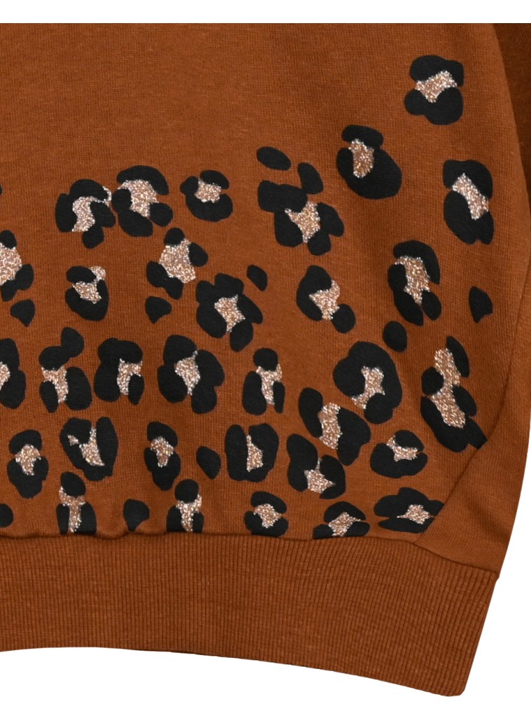 Μπλούζα ρεγκλάν φούτερ με animal print λεοπάρ για κορίτσι | ΜΠΡΟΝΖΕ Μπλούζα ρεγκλάν φούτερ με animal print λεοπάρ για κορίτσι | ΜΠΡΟΝΖΕ