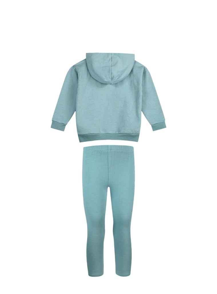Girl΄s set of fleece blouse with hood and long leggings | MINT GREEN
