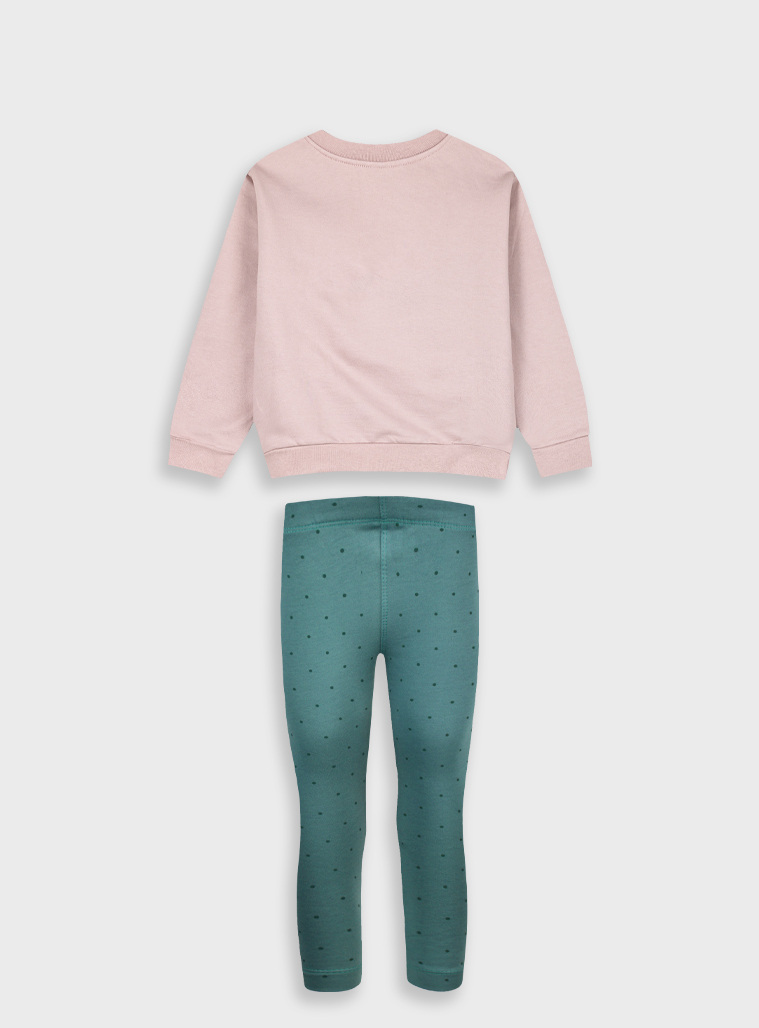 Girl΄s set with fleece blouse and long polka leggings | PEANUT