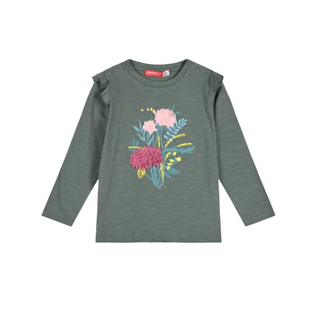 Girl΄s jersey blouse with print | DESERT GREEN