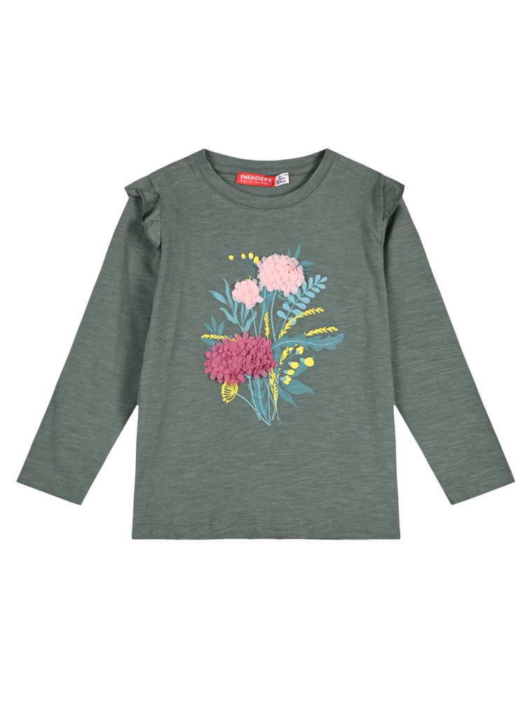 Girl΄s jersey blouse with print | DESERT GREEN
