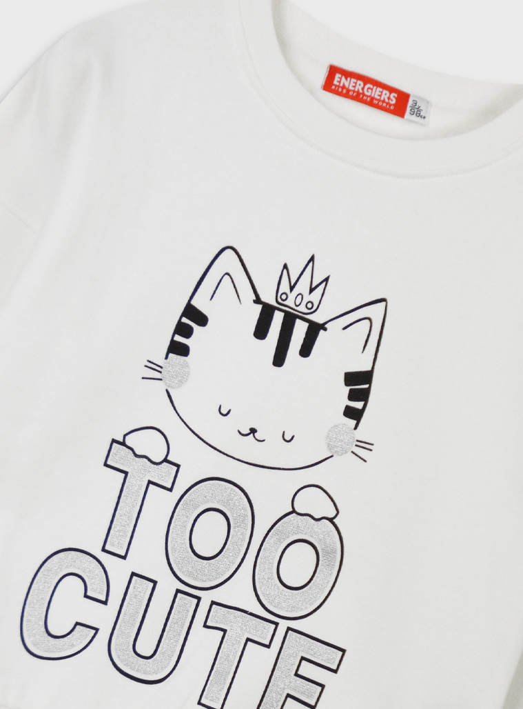 Girl΄s fleece blouse with print | ECRU