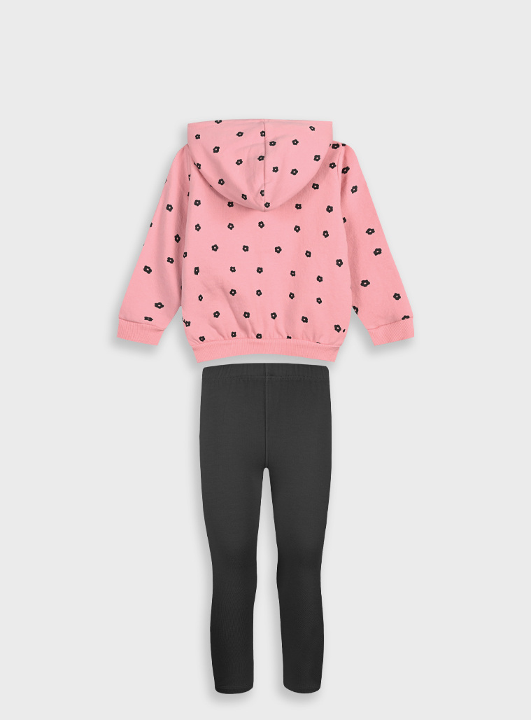 Girl΄s set with fleece all over printed jacket with long leggings | DARK GREY