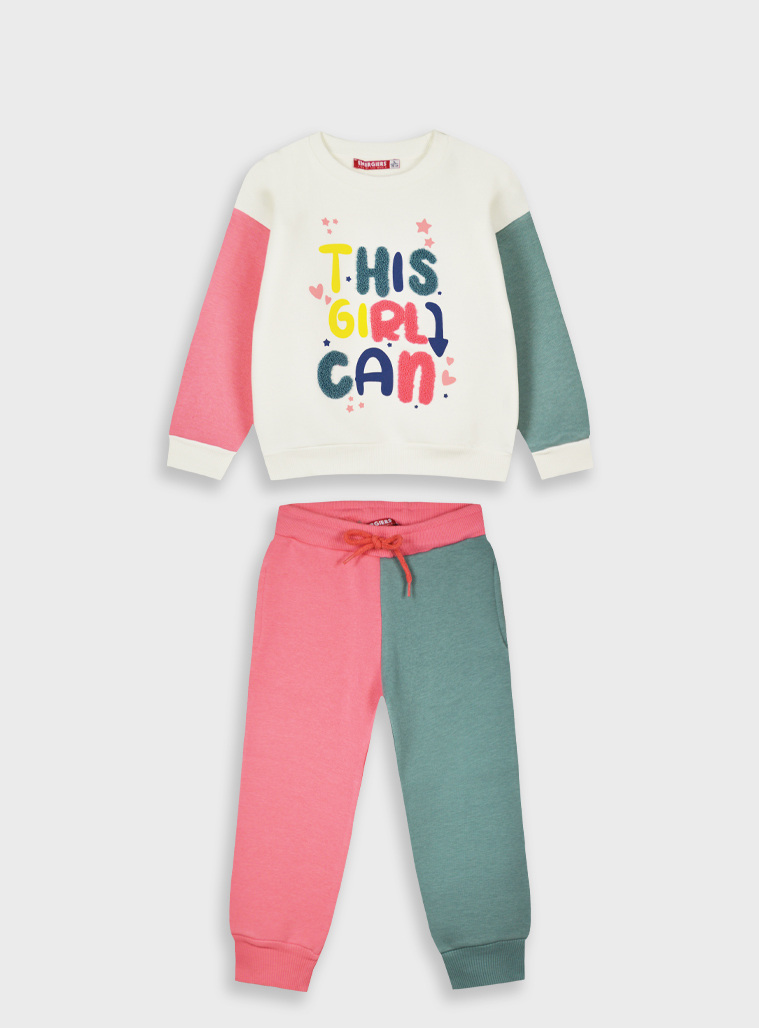 Girl΄s block colour fleece set | LIGHT CORAL