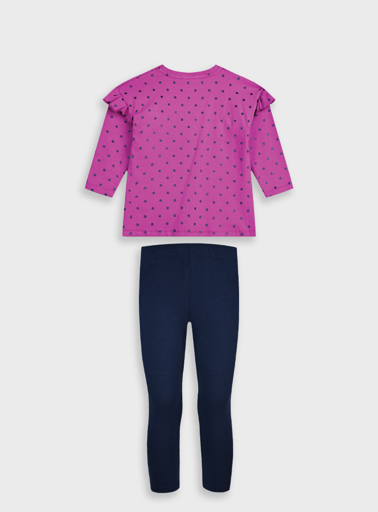 Girl΄s jersey set with polka dot blouse and long leggings | NAVY