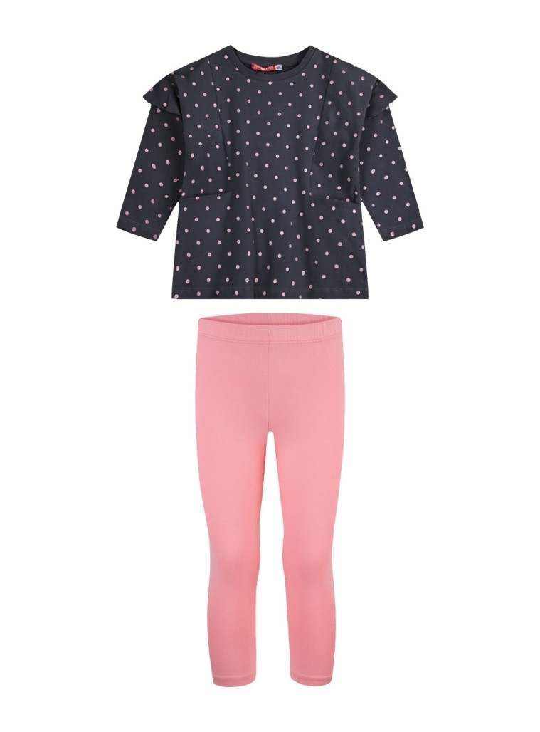 Girl΄s jersey set with polka dot blouse and long leggings | PAPAYA