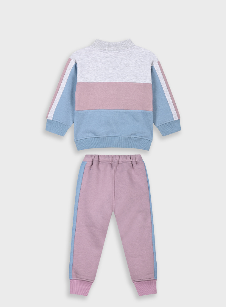 Fleece tracksuit set with print for girls | PURPLE