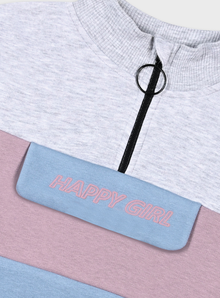 Fleece tracksuit set with print for girls | PURPLE