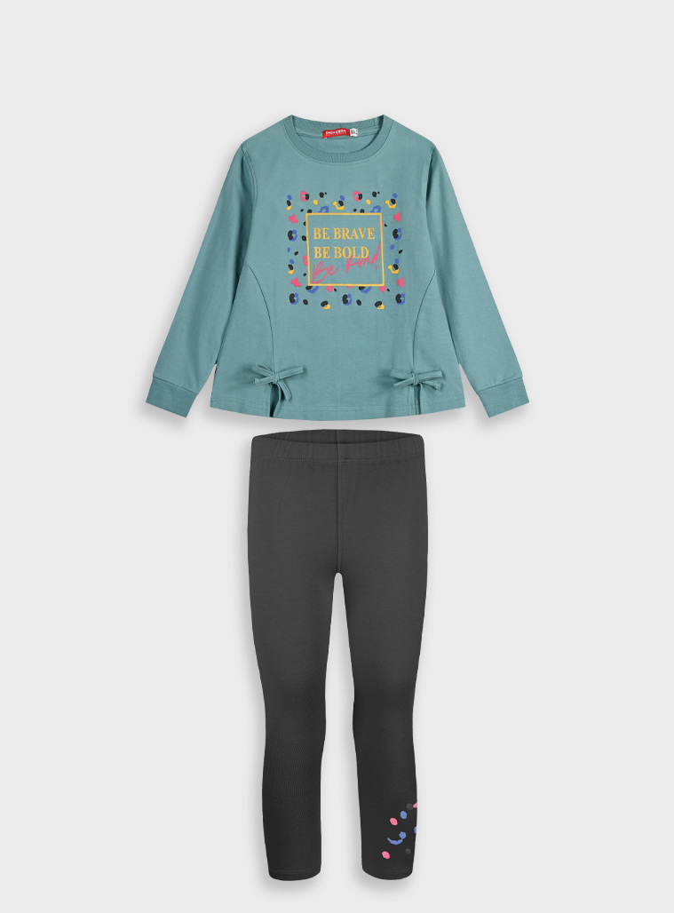 Cotton set with print for girls | DARK GREY