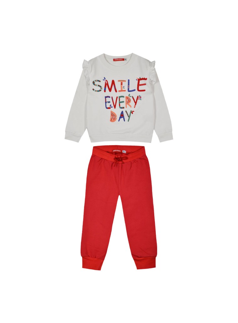 Energiers cotton sweatshirt set with print for girls | RED