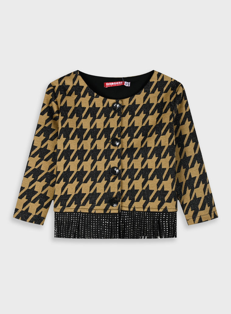 Houndstooth jacket with lurex for girls | BEIGE Houndstooth jacket with lurex for girls | BEIGE