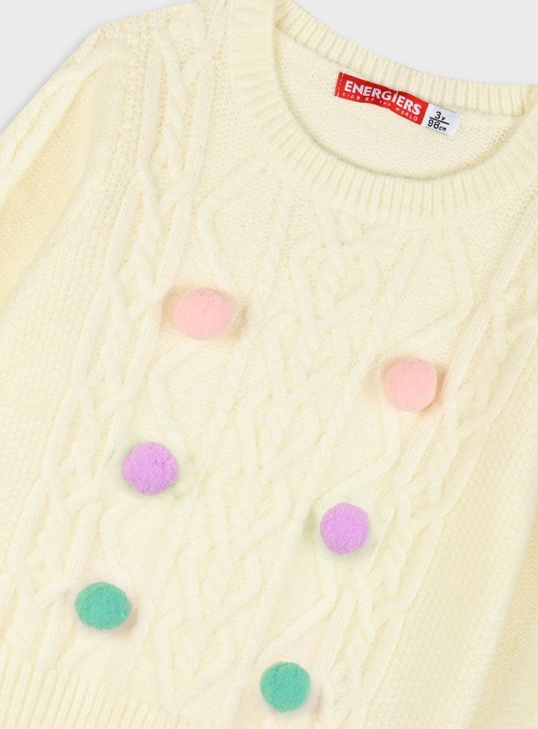 Knit cableknit sweater for girls | ECRU