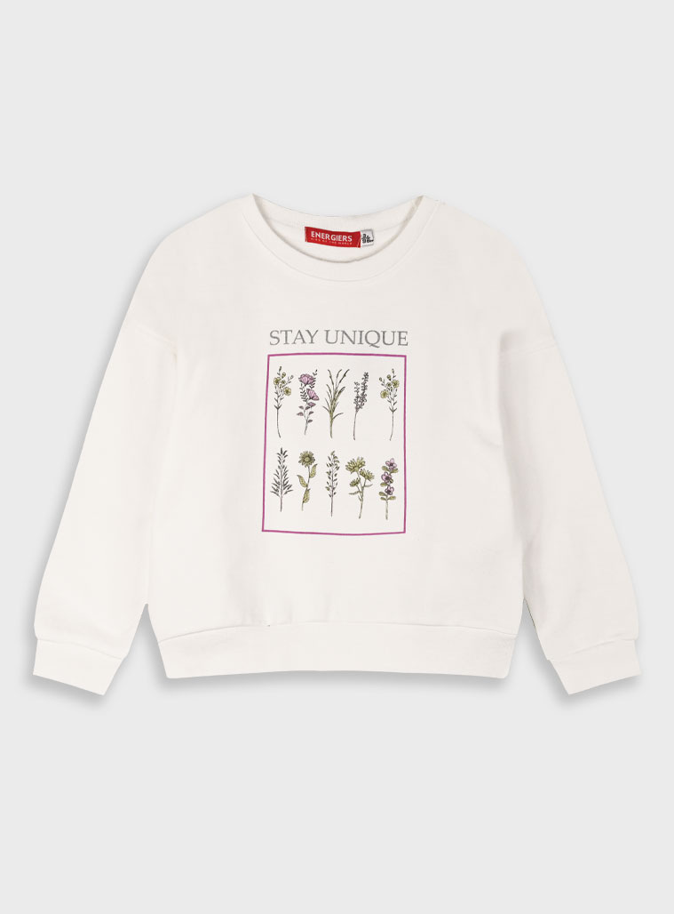 Fleece sweatshirt with print for girls | ECRU