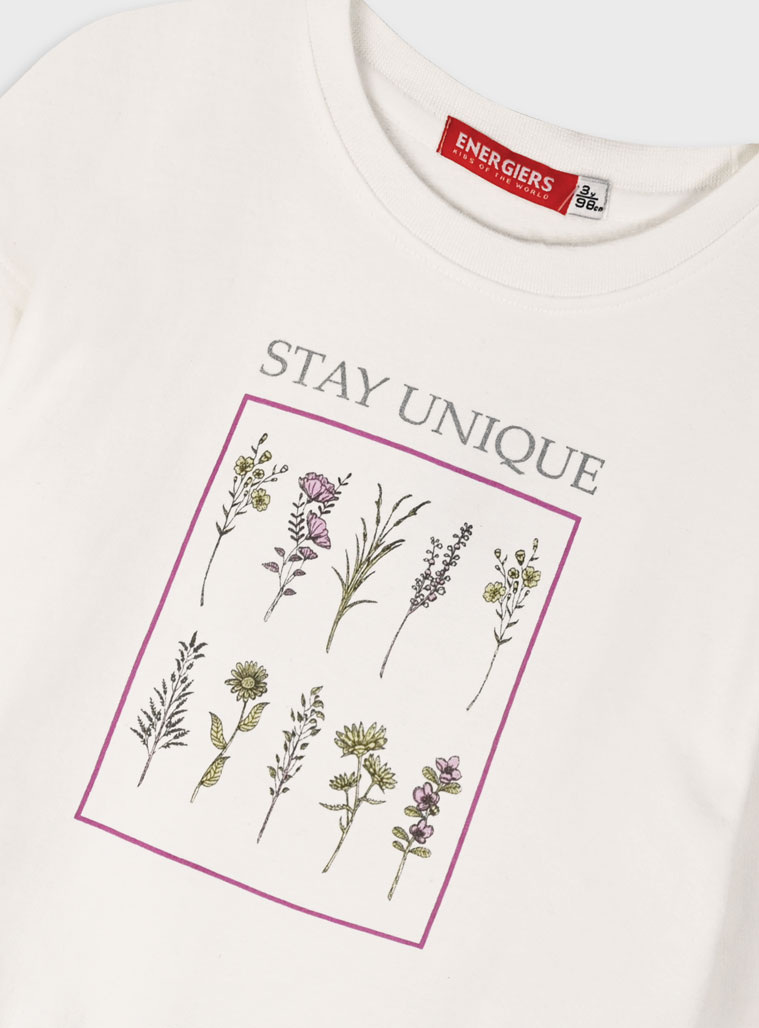 Fleece sweatshirt with print for girls | ECRU Fleece sweatshirt with print for girls | ECRU