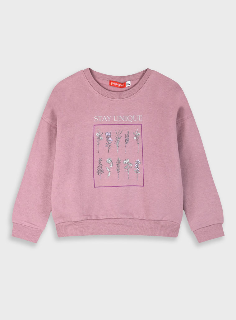 Fleece sweatshirt with print for girls | DUSTY LILAC