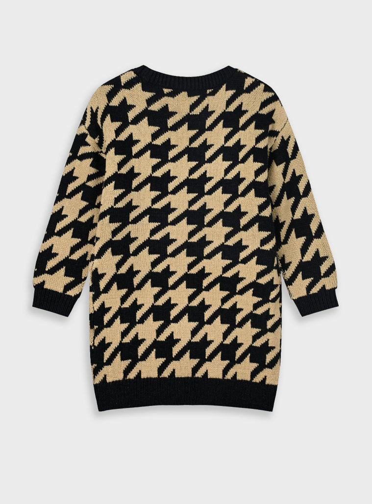 Knit houndstooth dress for girls | BEIGE