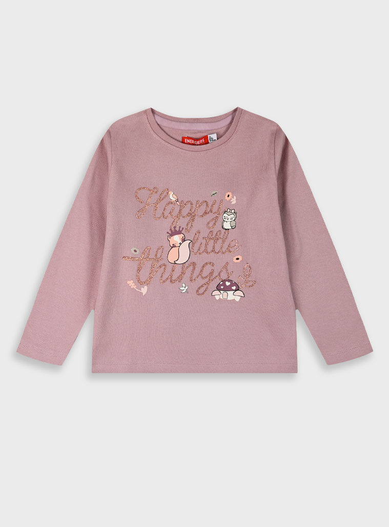 Jersey shirt with glitter print for girls | DUSTY LILAC