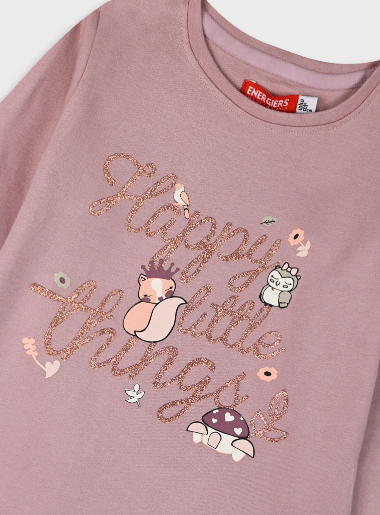 Jersey shirt with glitter print for girls | DUSTY LILAC