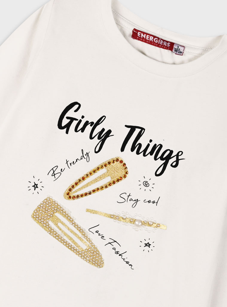 Jersey shirt with print for girls | ECRU Jersey shirt with print for girls | ECRU