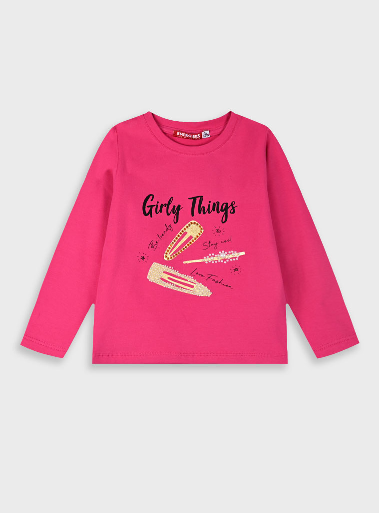 Jersey shirt with print for girls | MAGENTA Jersey shirt with print for girls | MAGENTA