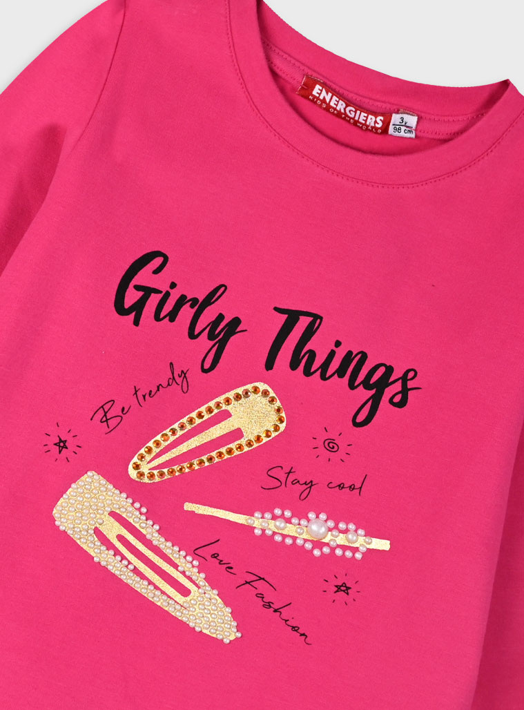 Jersey shirt with print for girls | MAGENTA Jersey shirt with print for girls | MAGENTA