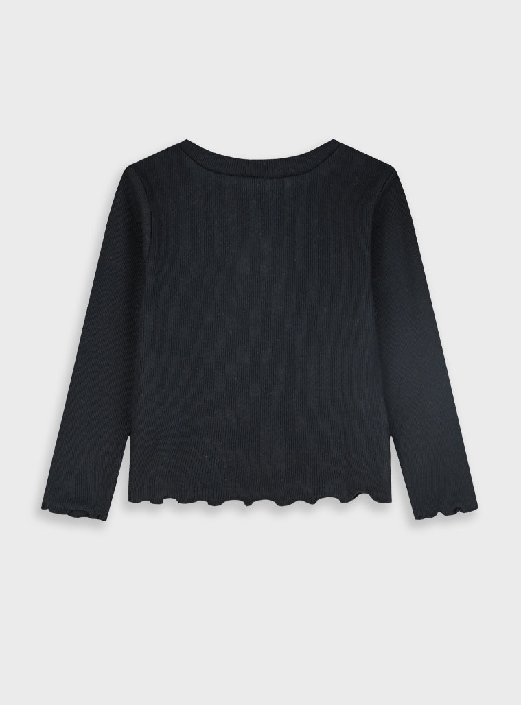 Ribbed shirt with flower opening for girls | BLACK