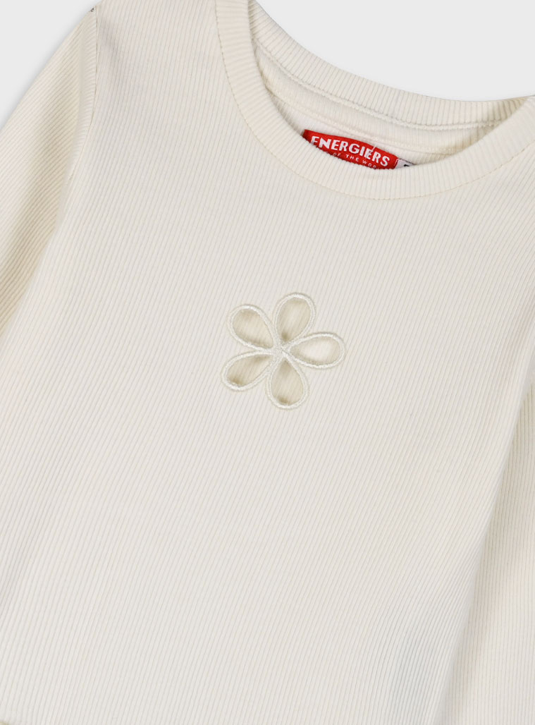 Ριπ μπλούζα με κενό λουλούδι για κορίτσι | ΕΚΡΟΥ Ριπ μπλούζα με κενό λουλούδι για κορίτσι | ΕΚΡΟΥ