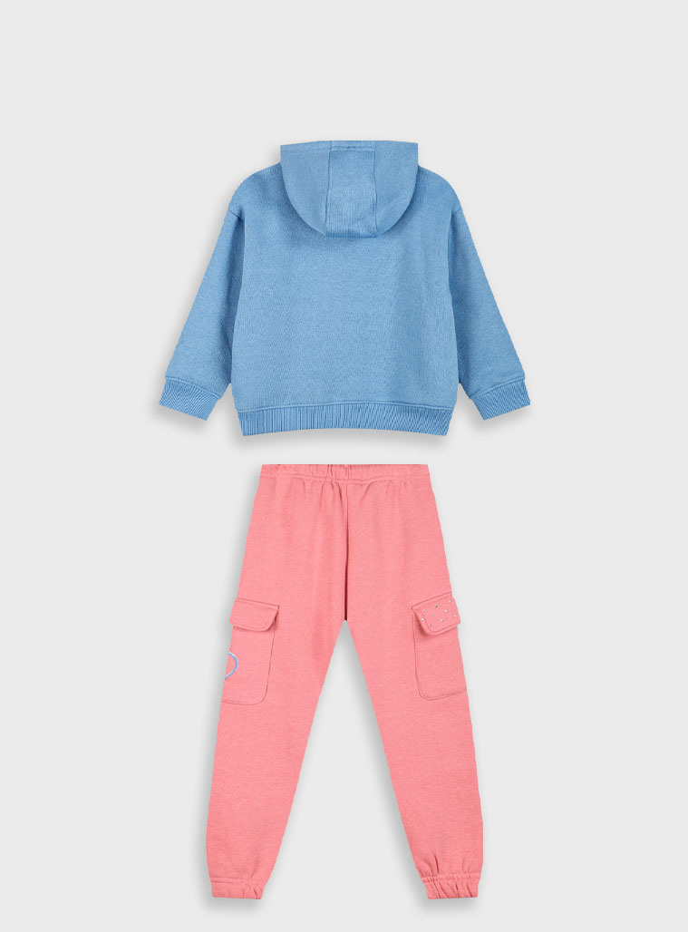 Fleece tracksuit set with print for girls | PEARL PINK Fleece tracksuit set with print for girls | PEARL PINK