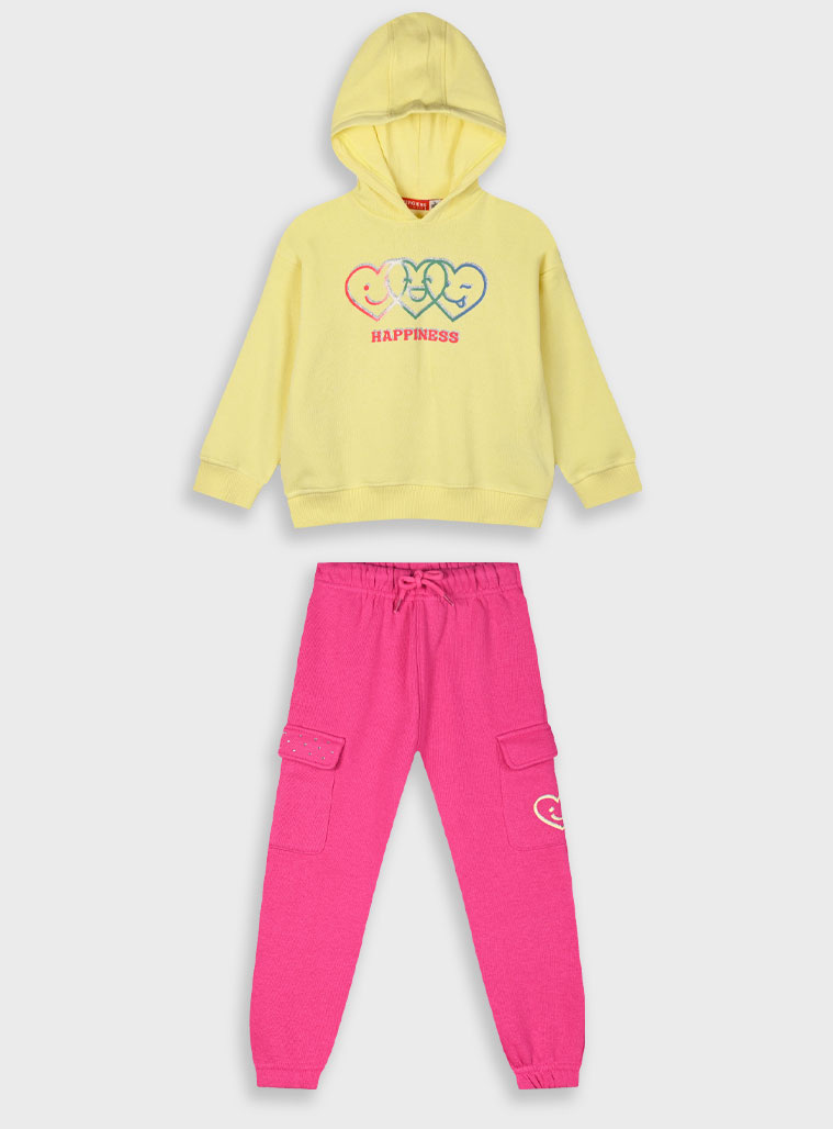 Fleece tracksuit set with print for girls | MAGENTA